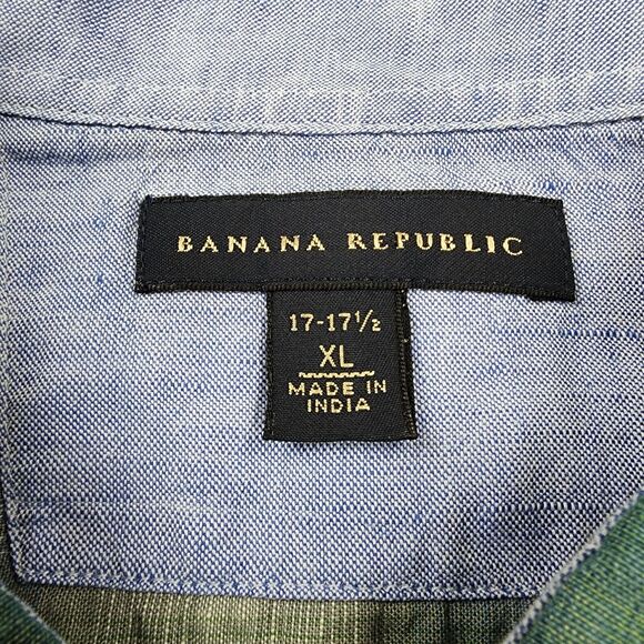 Banana Republic Shirt Mens XL Plaid Linen Blend Long Sleeve Button Up Coastal - Picture 2 of 16